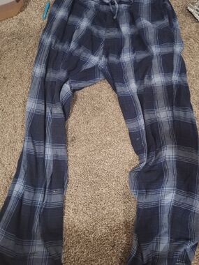 C Men's Navy and Light Blue Plaid Jogger Pants with Drawstring